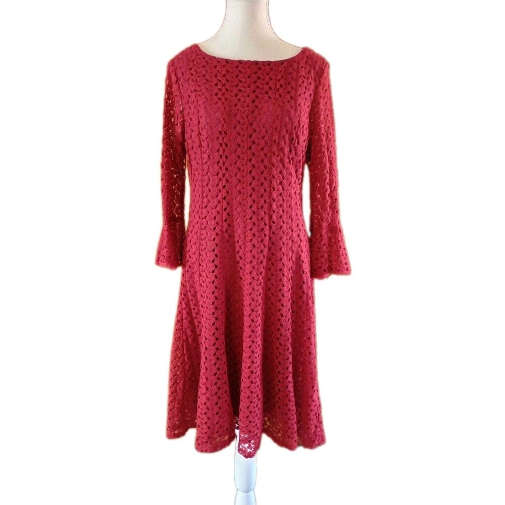 Women's Rabbit Rabbit Rabbit Designs Red Lace Eyelet Dress Sz 16 Modest Y2K - Picture 1 of 7